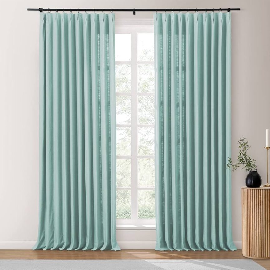 Heavyweight Sky Blue Pinch Pleated Curtain