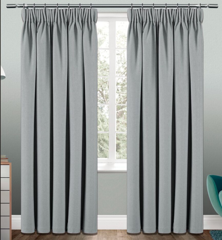 Moonlight Lined Silver Pencil Pleat Curtains
