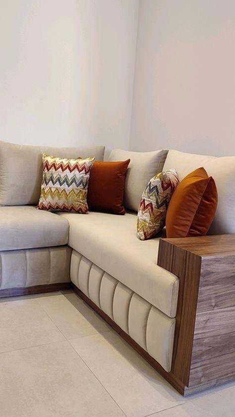 L-Shaped Wooden Arm Sofa
